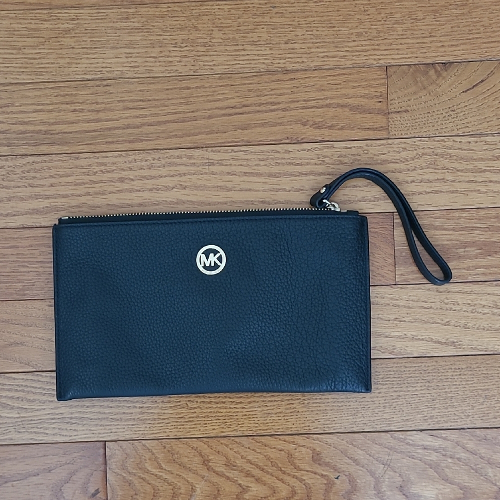 Michael Kors Black Wristlet with Gold Logo